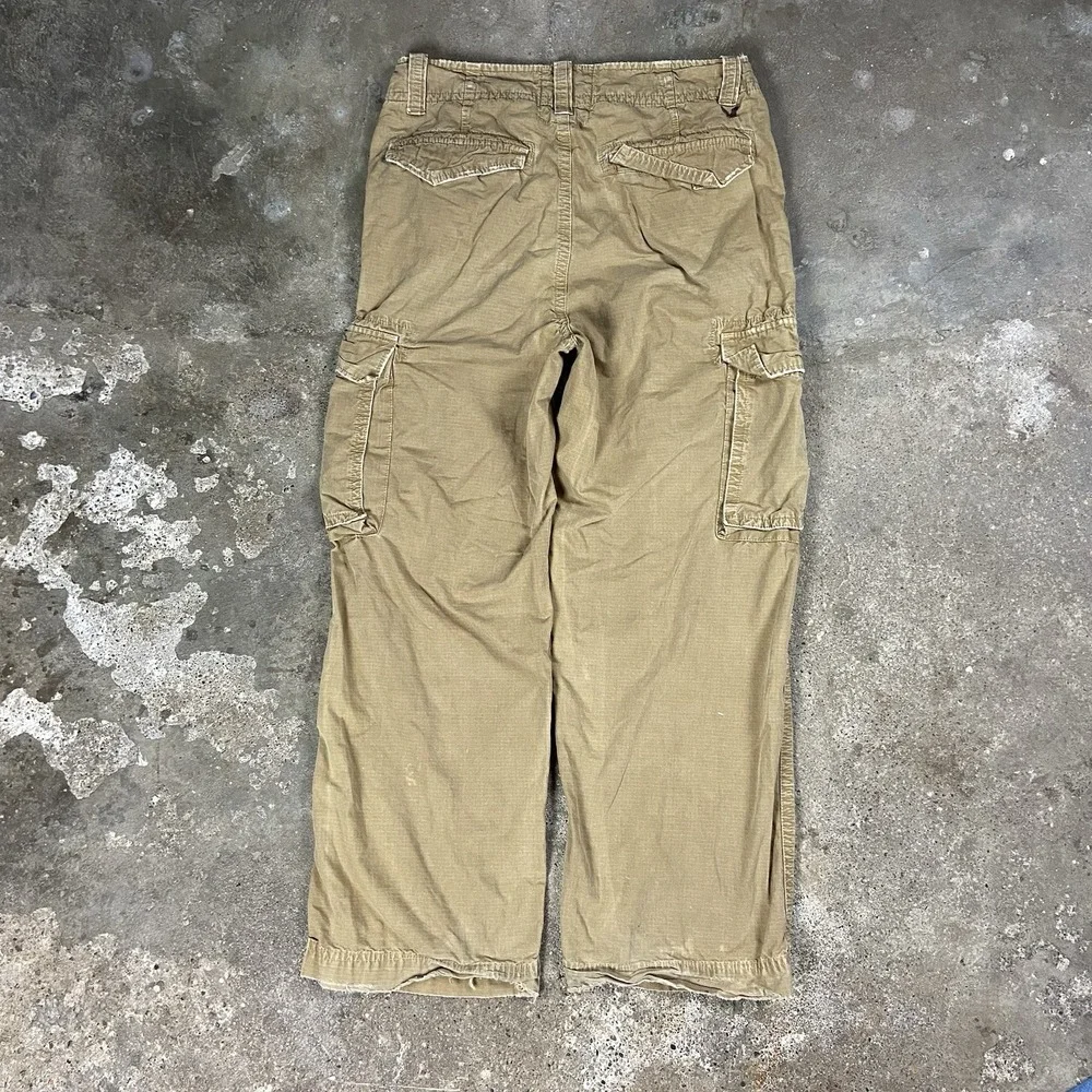 Vintage Y2K American Eagle Cargo Pants Size 32x30 Beige Rip‎ Stop Loose Fit Work